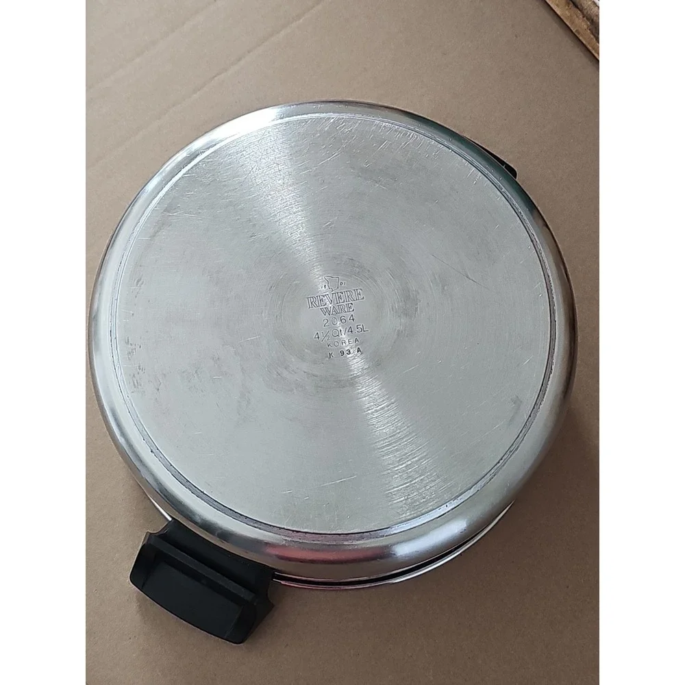 1801 Revere Ware 4.5 Qt Stock Pot 2064 with Lid Stainless Disc Bottom 93 A Korea